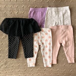 EUC 5pc Baby Girl Leggings Bundle, Pink & Purple, Black Tutu, 9 Months